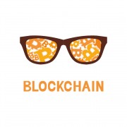 bitcoin symbol and letter blockchain on orange background