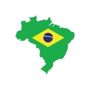 Brazil flag superimposed over country outline